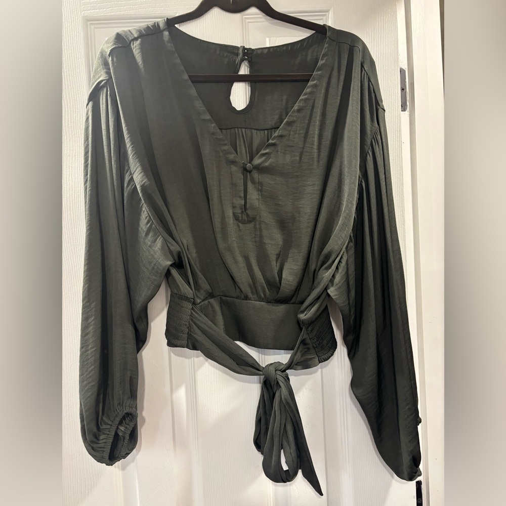 Olive green silky shirt